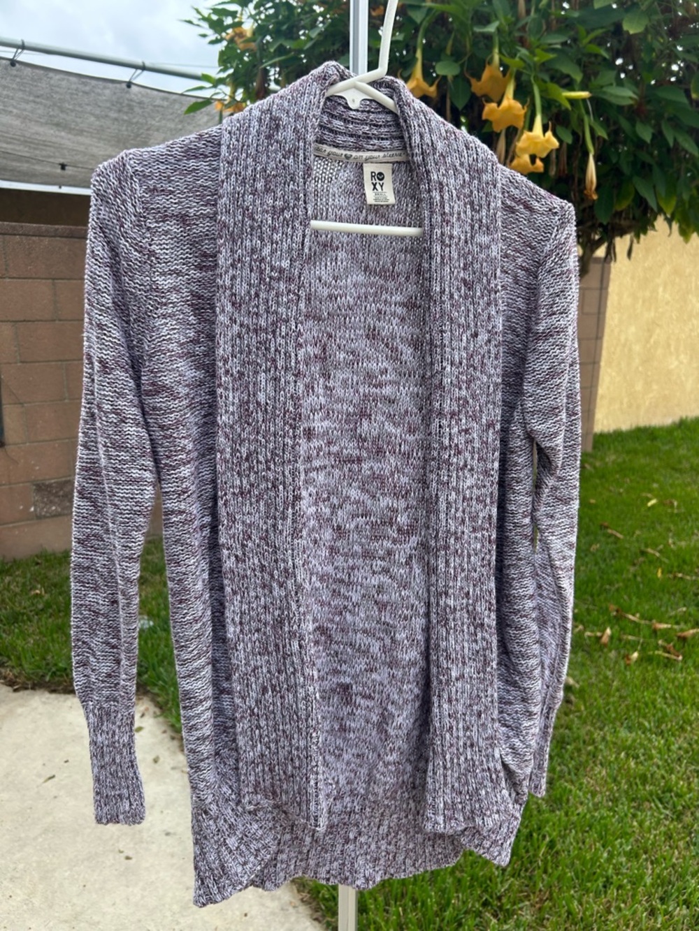 Roxy Open Front Marled Cardigan in Lavender and White